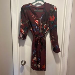 Floral maroon shirt dress
